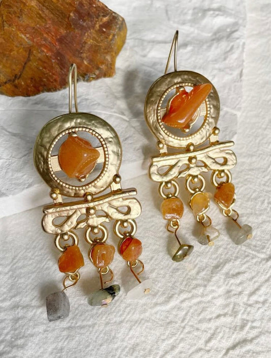 Irregular stone decor dangle earrings