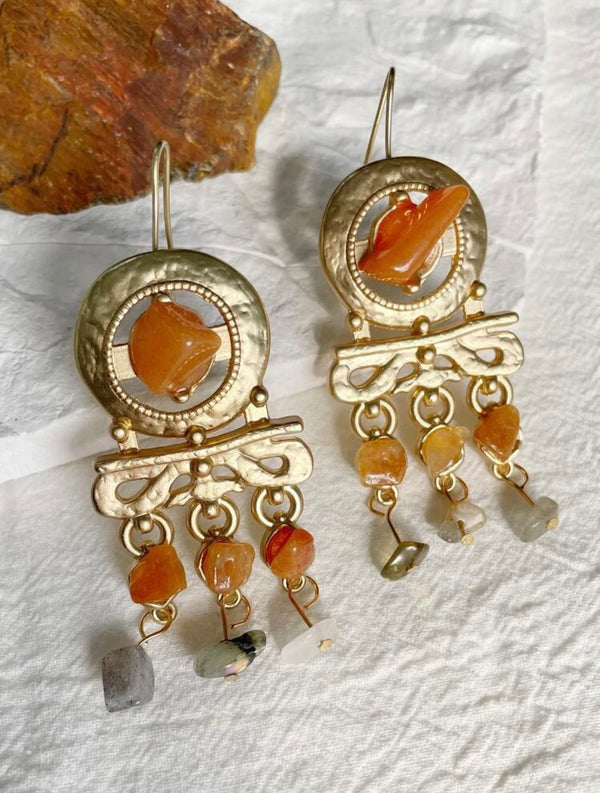 Irregular stone decor dangle earrings