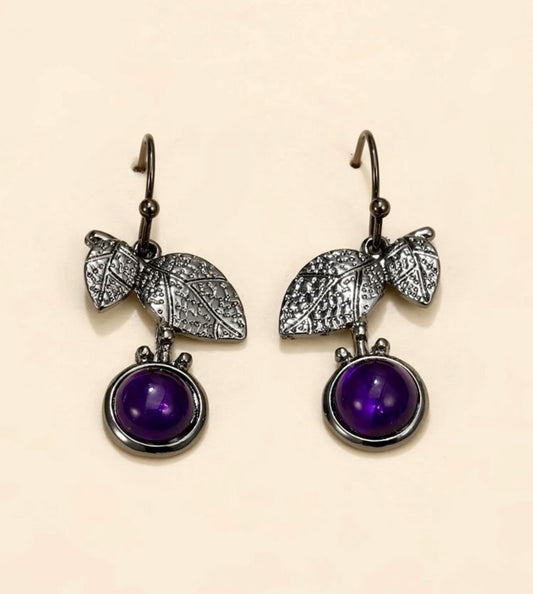 Purple leaf dangle earrings