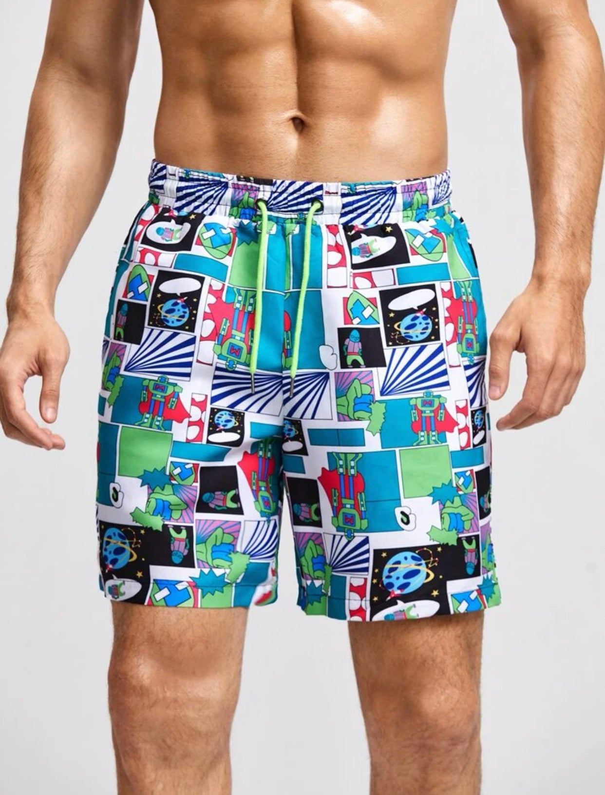 Men’s pop art print draw stone waist shorts