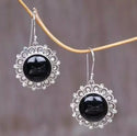 Dazzling Elegant Women Fashion Silver Earring Natural Gemstone Black stone dangle earrings