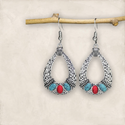 Blue and red water drop dangle earrings