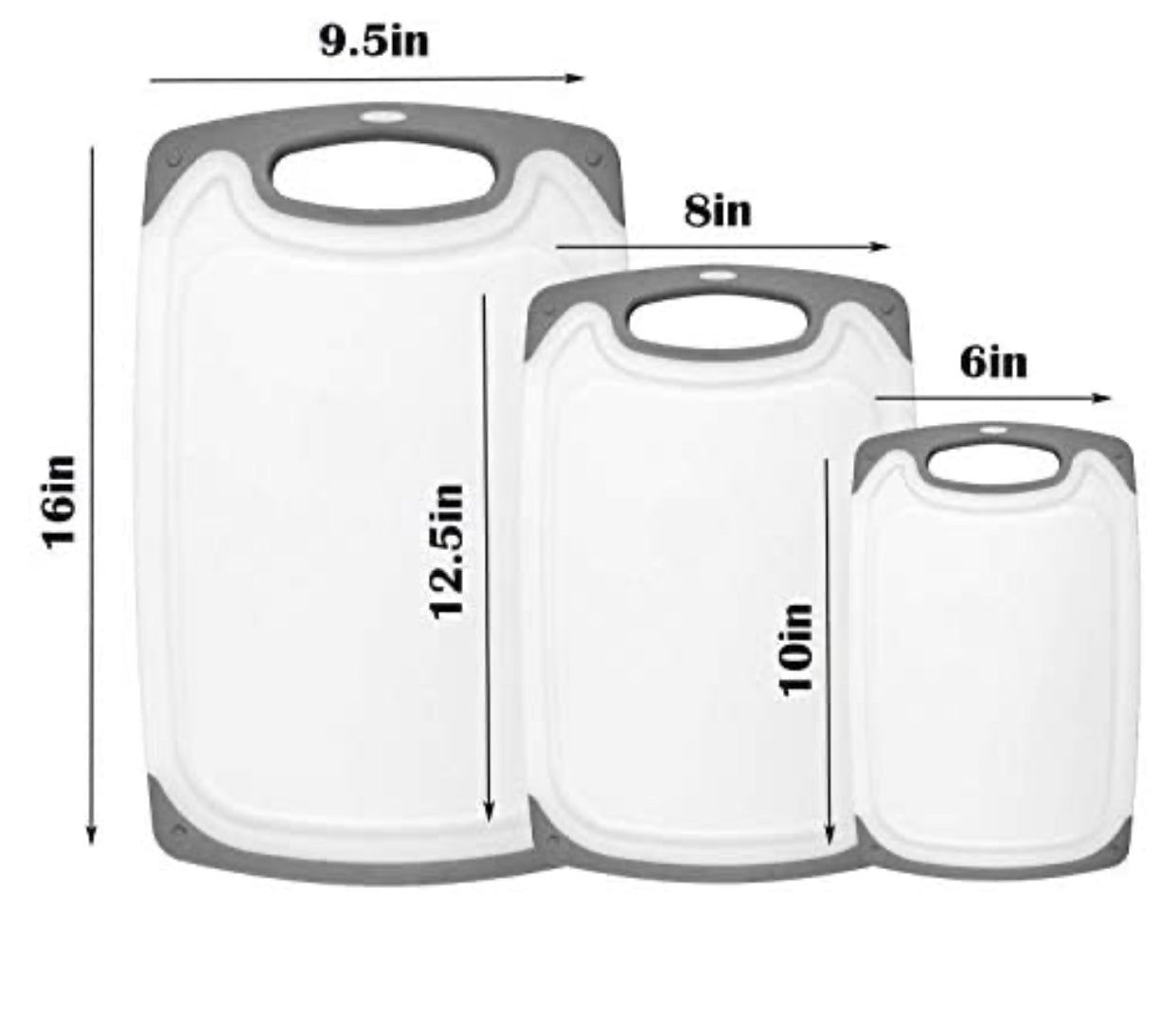 HOMWE Kitchen Cutting Board (3-Piece Set) - Juice Grooves with Easy-Grip Handles, Non-Porous, Dishwasher Safe - Multiple Sizes