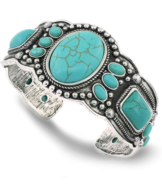 Unisex Antique Rgentium Plated Base Heart Compressed Turquoise Bracelet Cuff