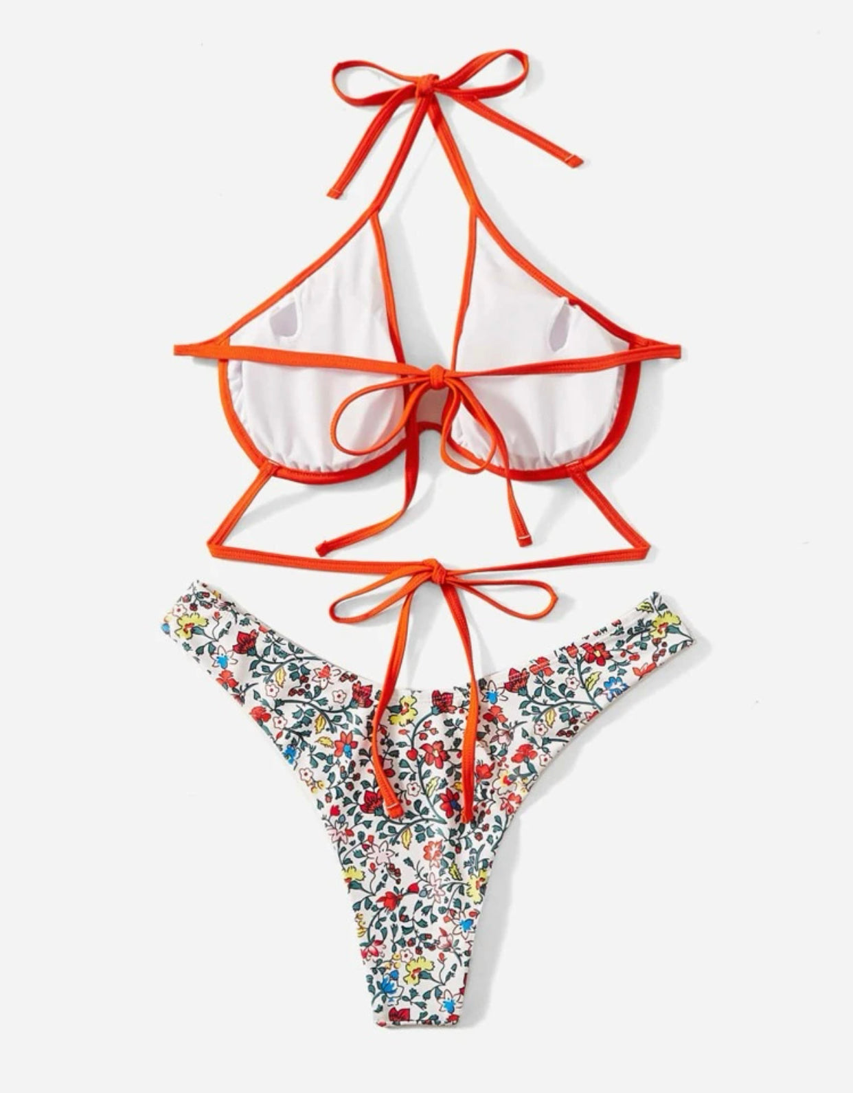 Floral binding trim push up bikini swimsuit