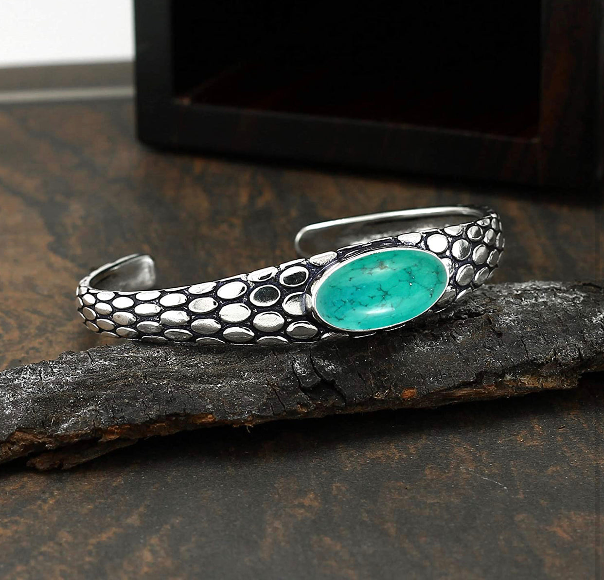 Natural turquoise Cuff Bangle Jewelry for Women 10x20mm Oval Shape 925 Silver Overlay Handmade Cuff Bangle