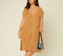 Curve and plus basics deep V neck split hem longline knit dress