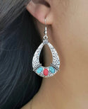 Blue and red water drop dangle earrings