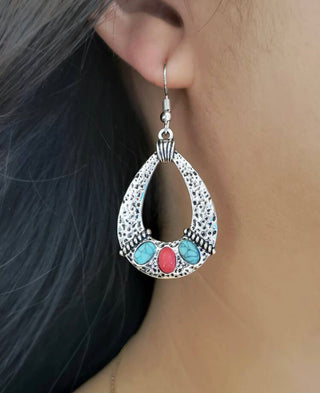 Blue and red water drop dangle earrings