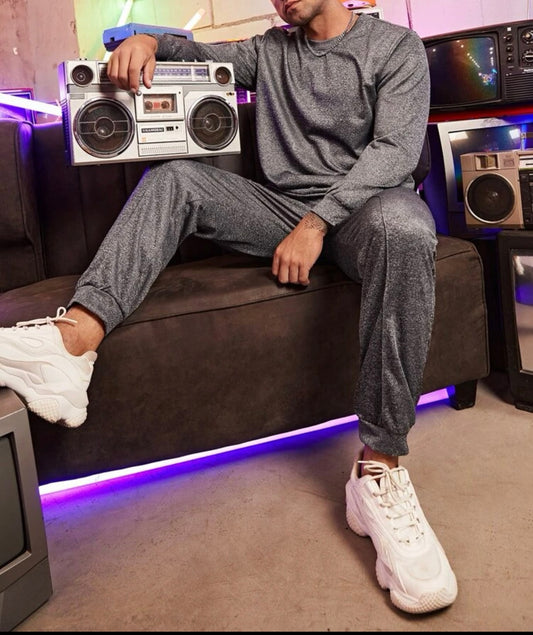 Extended sizes men marled knit sweatshirt & sweatpants