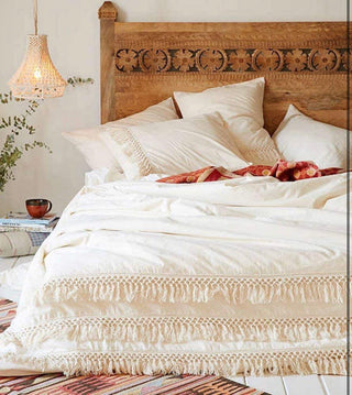 White Duvet Cover Fringed Cotton Tassel Duvet Cover - Christina’s unique boutique 