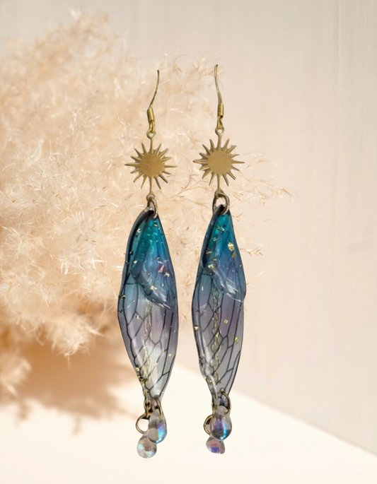 Magic Dragonfly Wing Earrings- Iridescent Earrings- Brass Earrings-Hypoallergenic