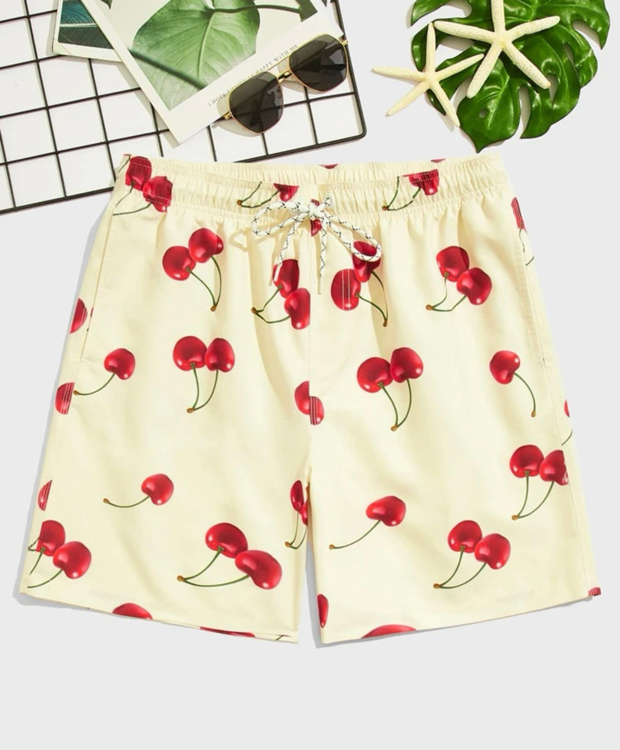 Men allover cherry print swim trunks