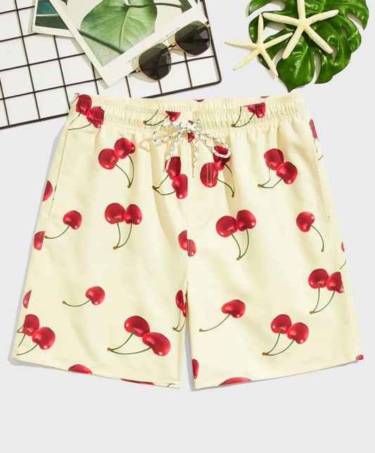 Men allover cherry print swim trunks