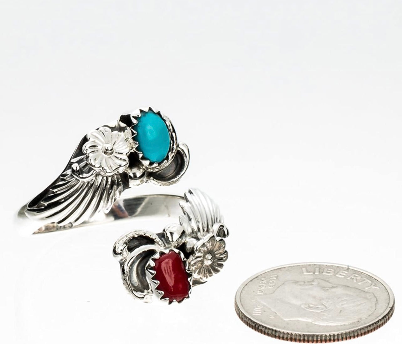 Sterling Silver Natural Turquoise Stone Ring. Adjustable in Size