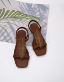 Rhinestone & Leaf Decor Slingback Sandals