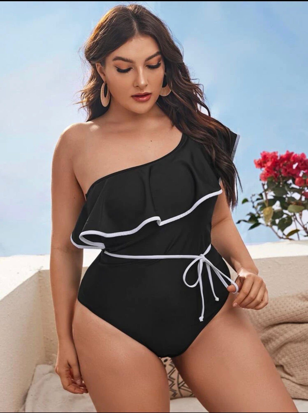 Curve & plus ruffle knot one piece swimsuit