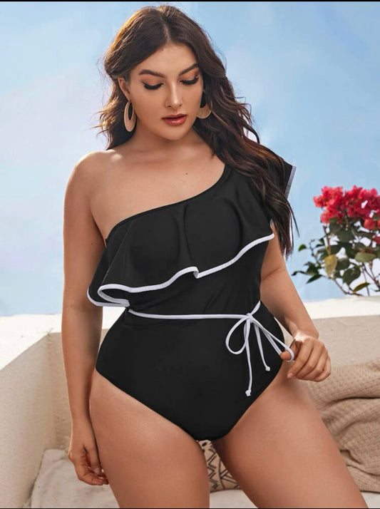 Curve & plus ruffle knot one piece swimsuit