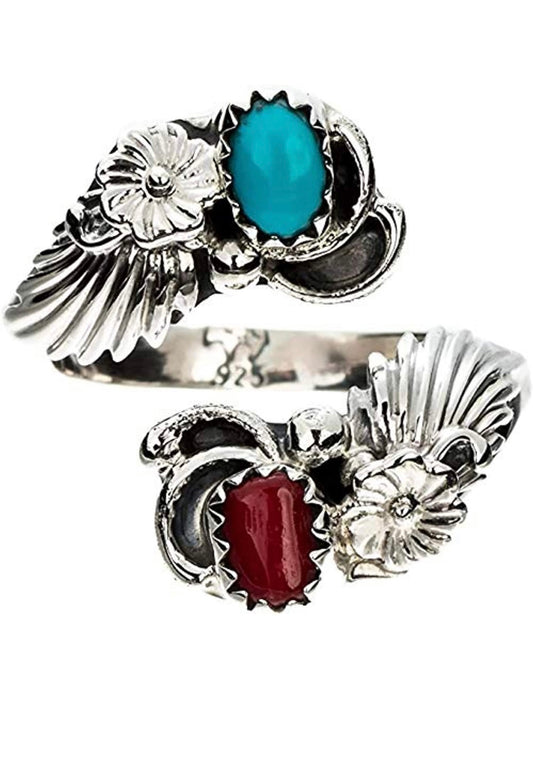 Sterling Silver Natural Turquoise Stone Ring. Adjustable in Size