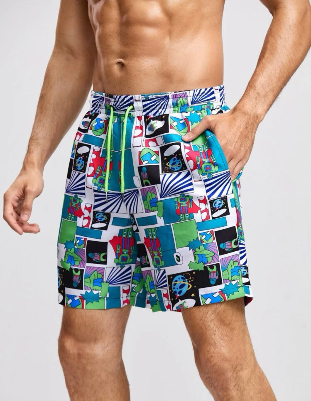 Men’s pop art print draw stone waist shorts