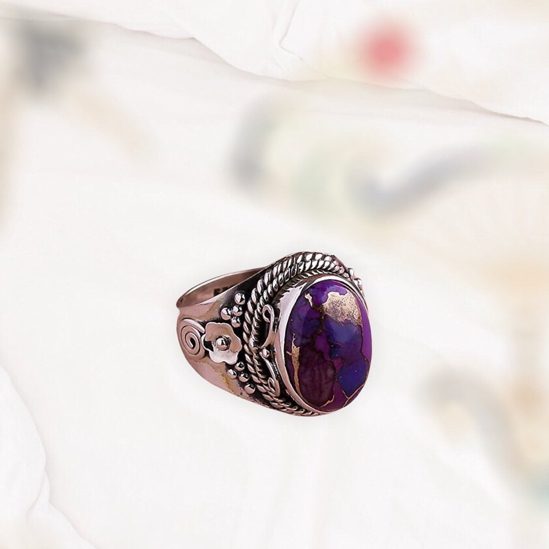 Purple Copper Turquoise 925 Sterling Silver gemstone ring.