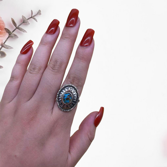 Turquoise inspired oval decor ring.