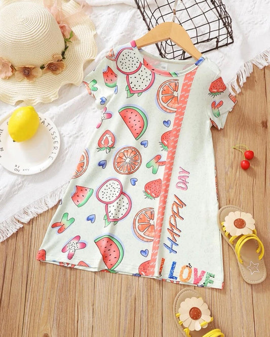 Toddler girls fruit & letter graphic dress