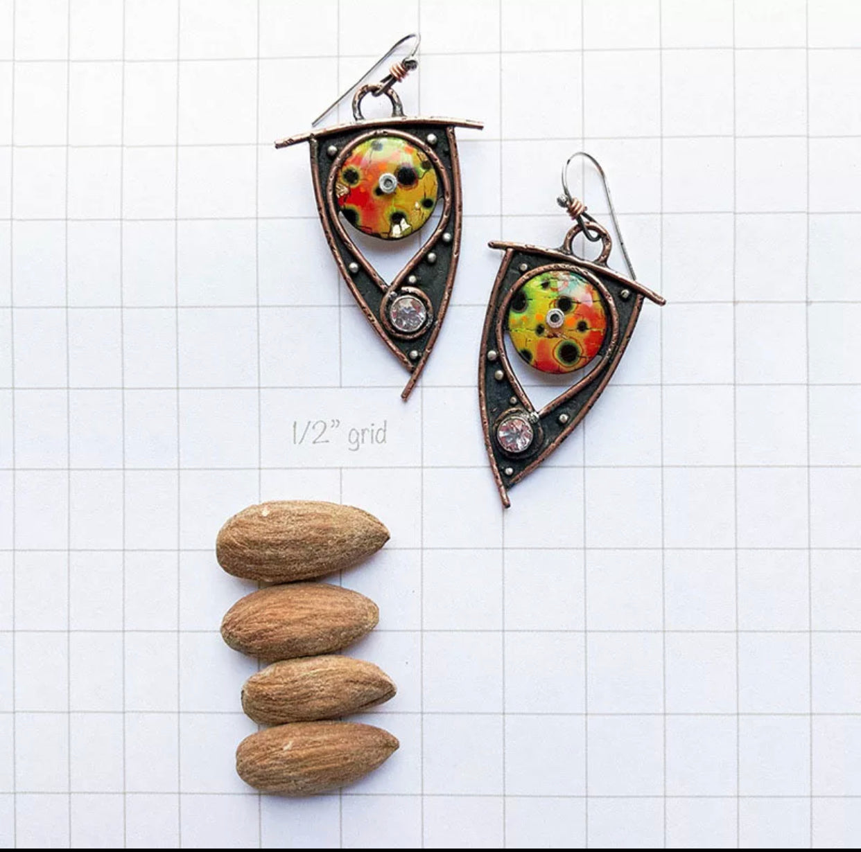 Geometric and quirky abstract spiral bronze dangle earrings
