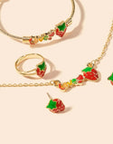 Toddler Girls Strawberry Decor Necklace & Earrings & Ring & Bracelet 5pcs