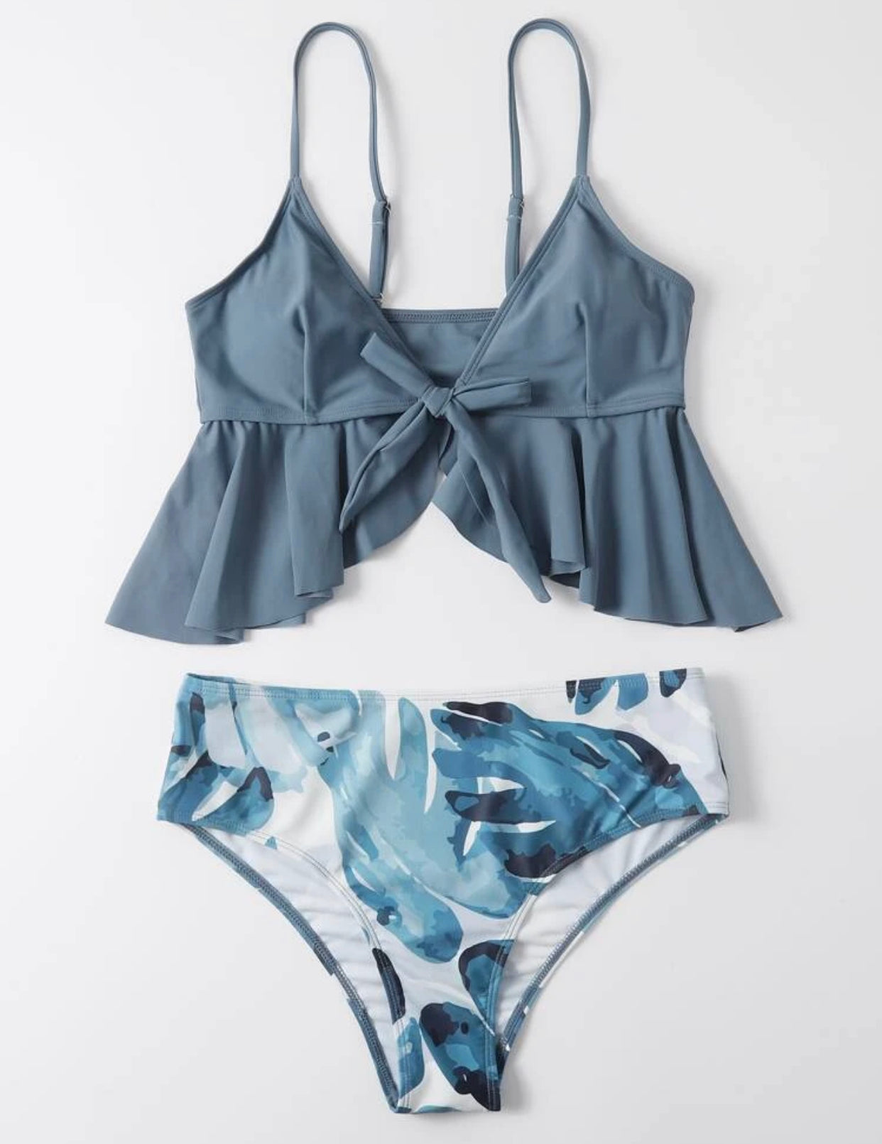 Tropical ruffle hem knot front bikini swimsuit - Christina’s unique boutique LLC