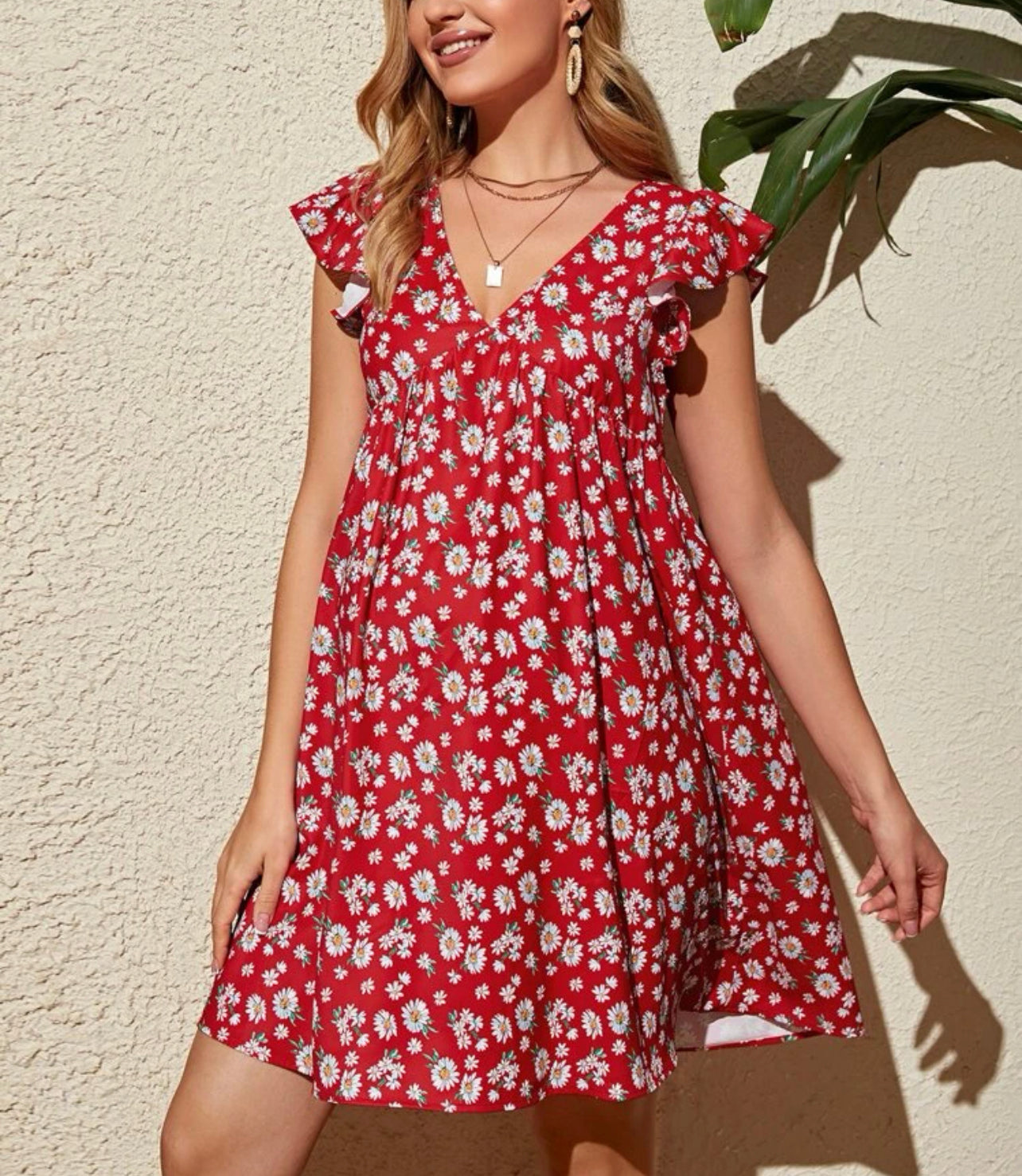 Maternity allover floral print ruffle trim dress