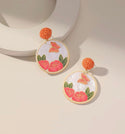 Floral print round drop earrings