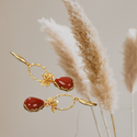 Designer original ancient gold craftsmanship inlaid southern red tourmaline peony flower earrings