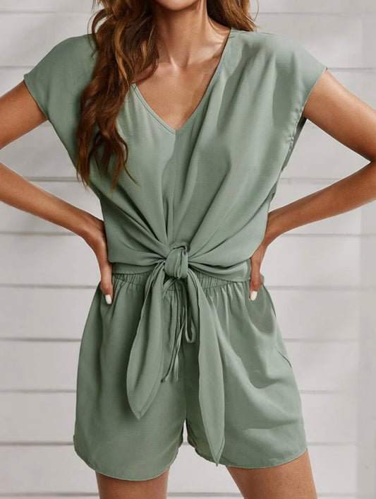 Tie front dolman sleeve top & shorts