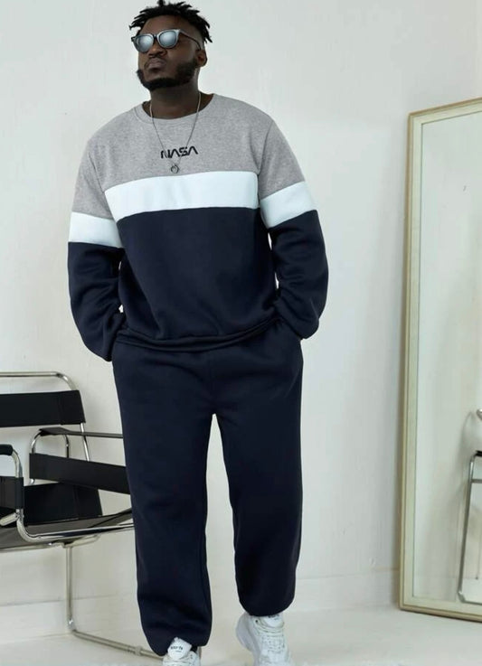 Extended sizes men colorblock & letter graphic sweatshirt & sweatpants