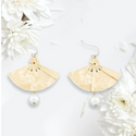 Faux pearl & folding fan dangle earrings