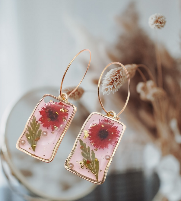 Floral patterned drop earrings