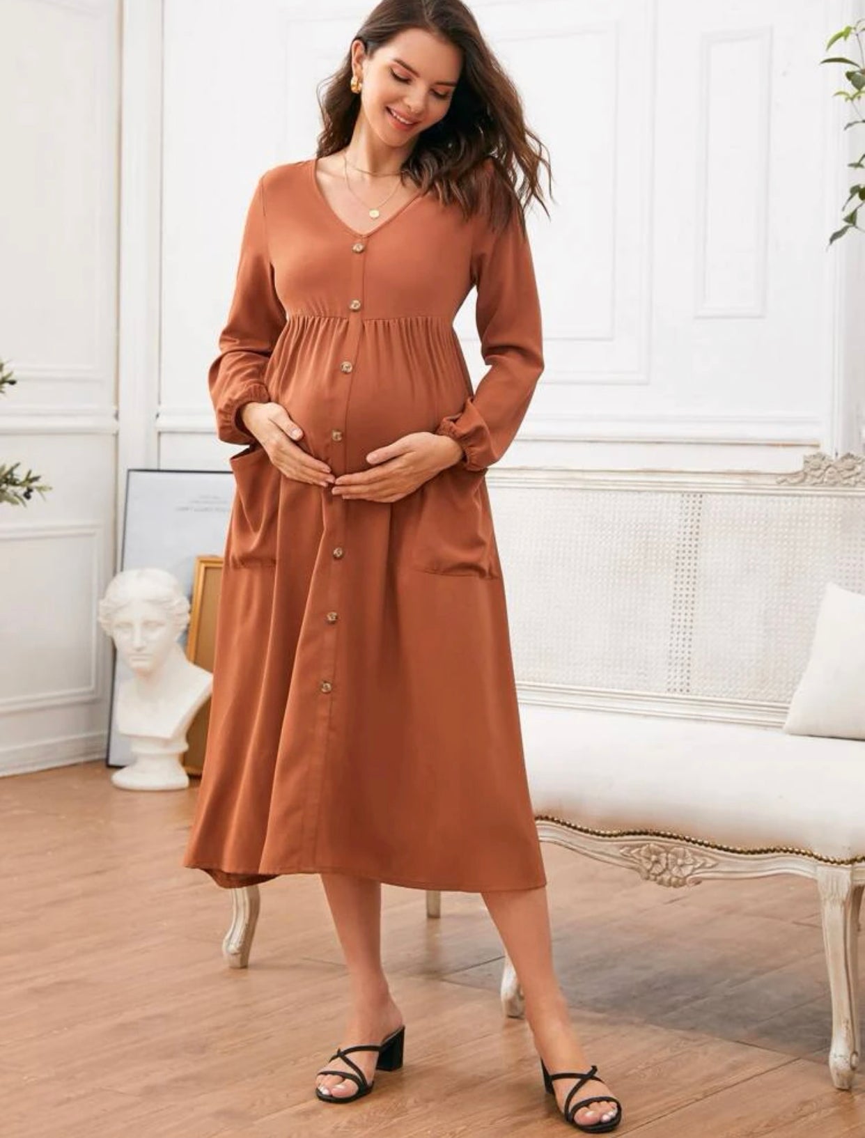 Maternity single breasted pocket front dress