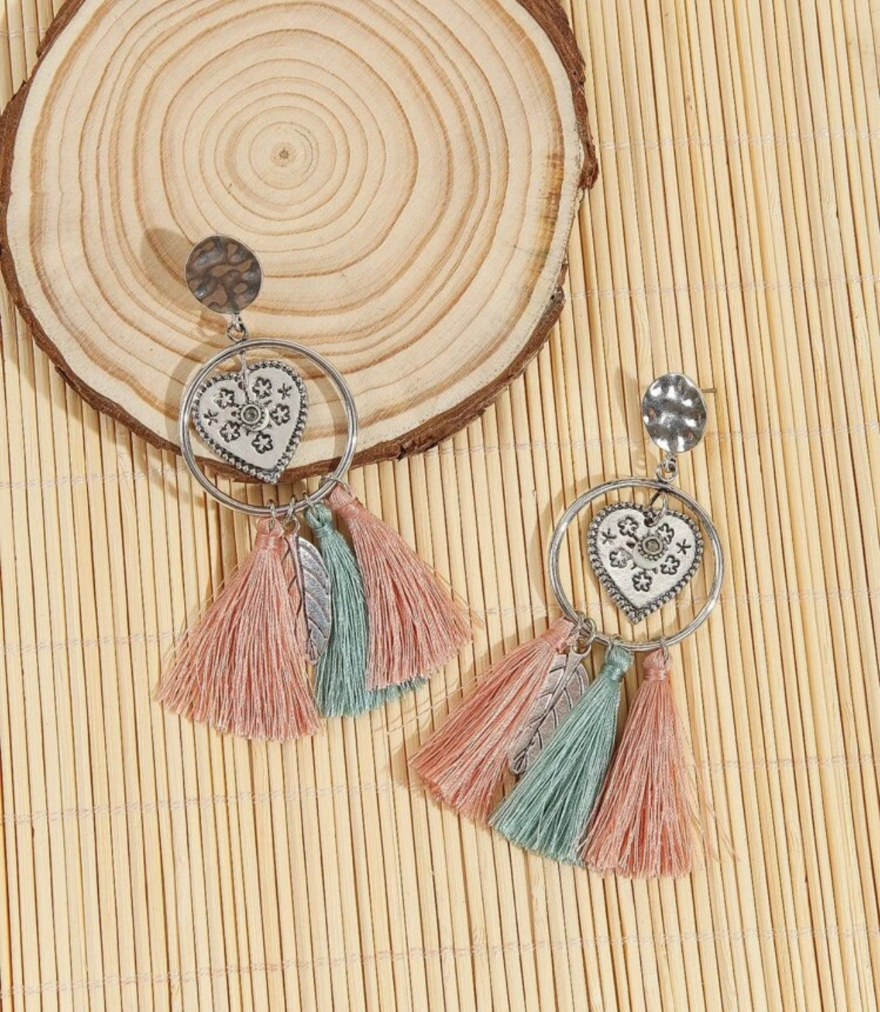 Tassel & heart drop earrings