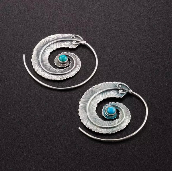 Gypsy Round Spiral Blue Bead Stone Earrings