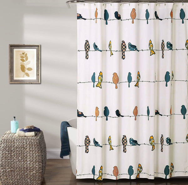 Multicolor Rowley Shower Curtain-Floral Animal Bird Print Design for Bathroom, x 72, 72 in x 72