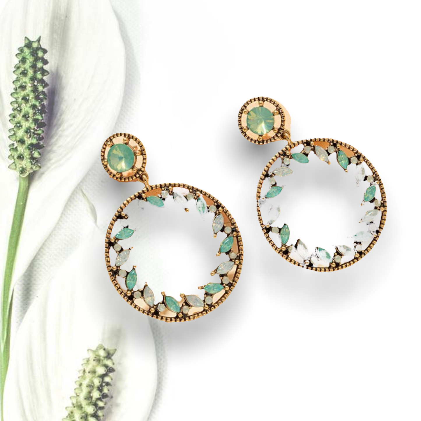 Rhinestone decor round drop earrings
