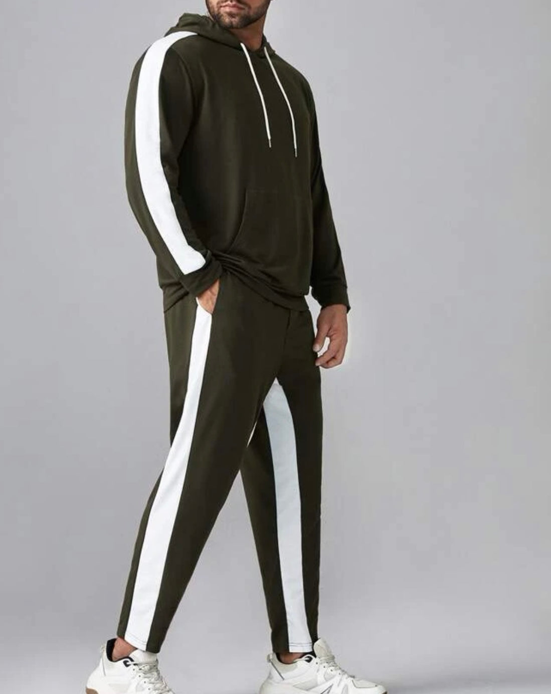 Extended sizes men contrast sideseam hoodie and sweat pants set