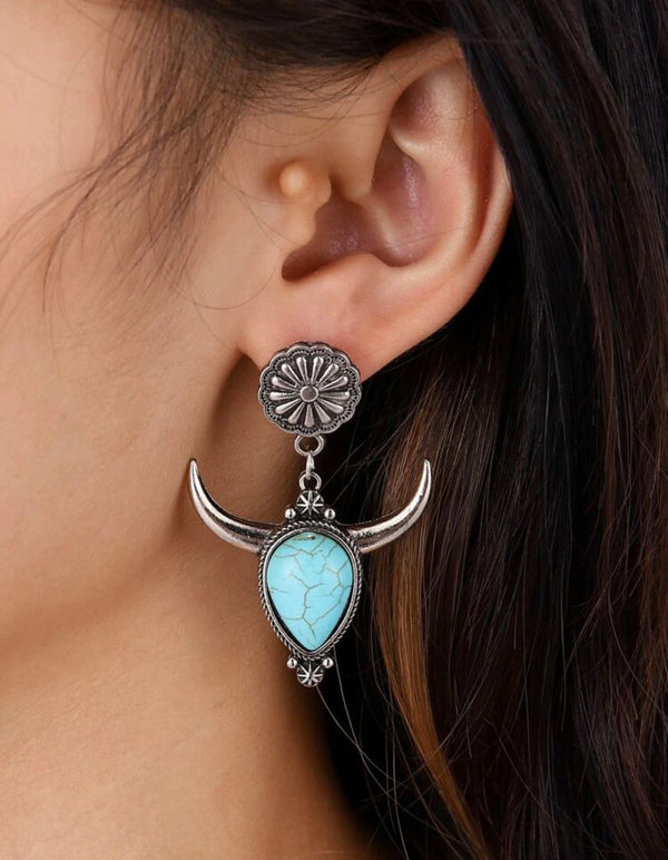 Turquoise decor charm drop earrings