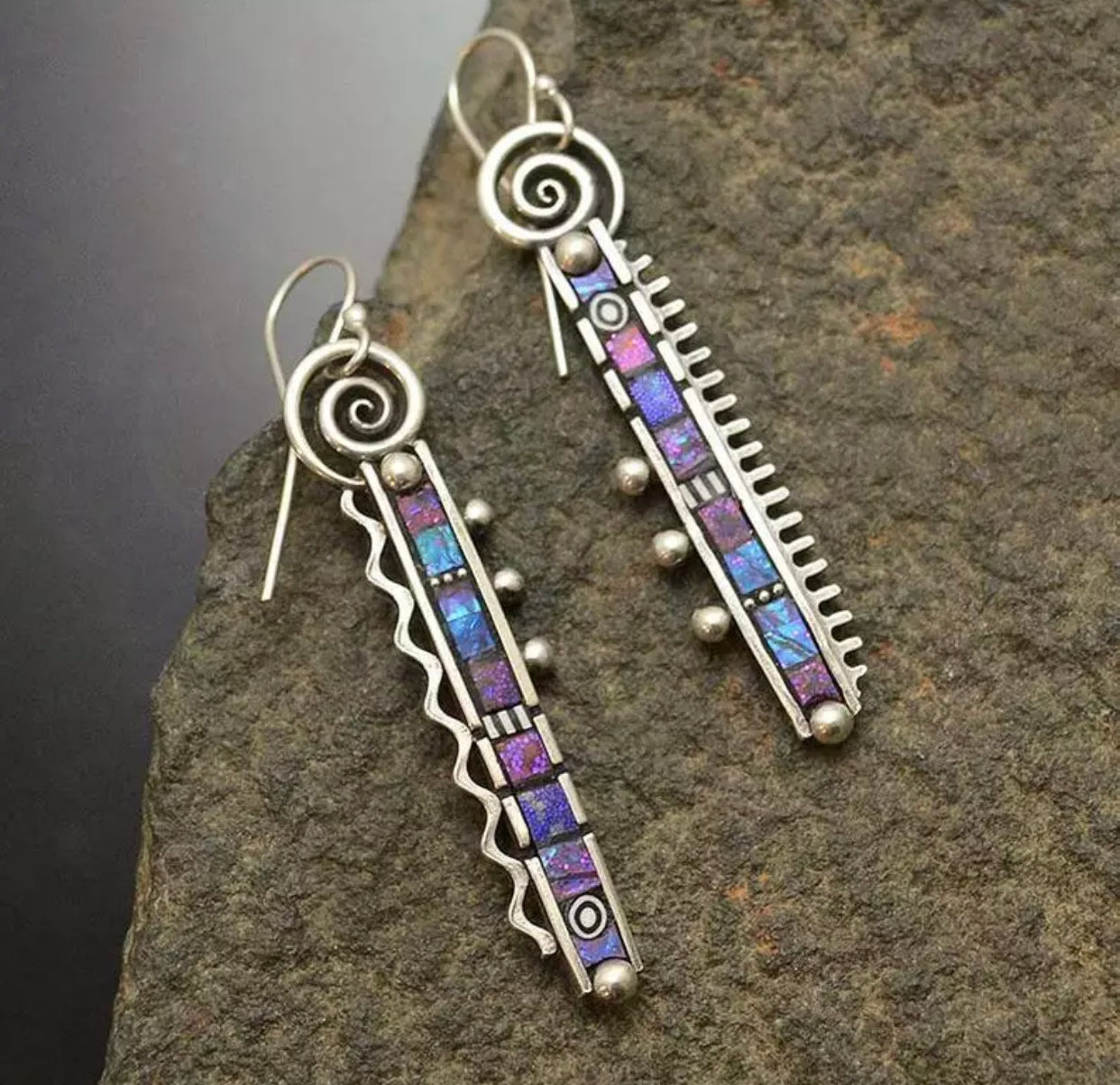 Exaggerated electroplated colorful  swirl design dangle earrings