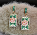 Rose Print Enamel Drop Earrings