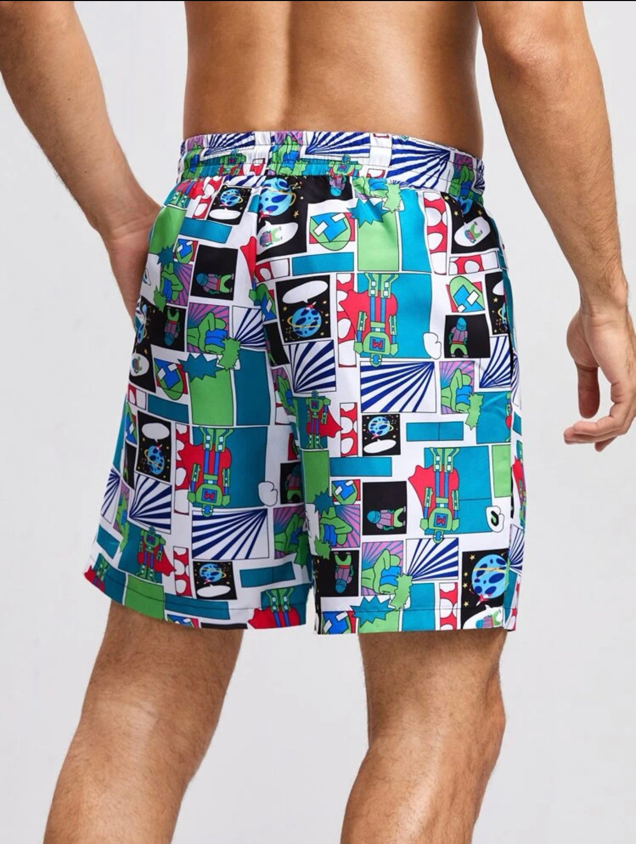 Men’s pop art print draw stone waist shorts