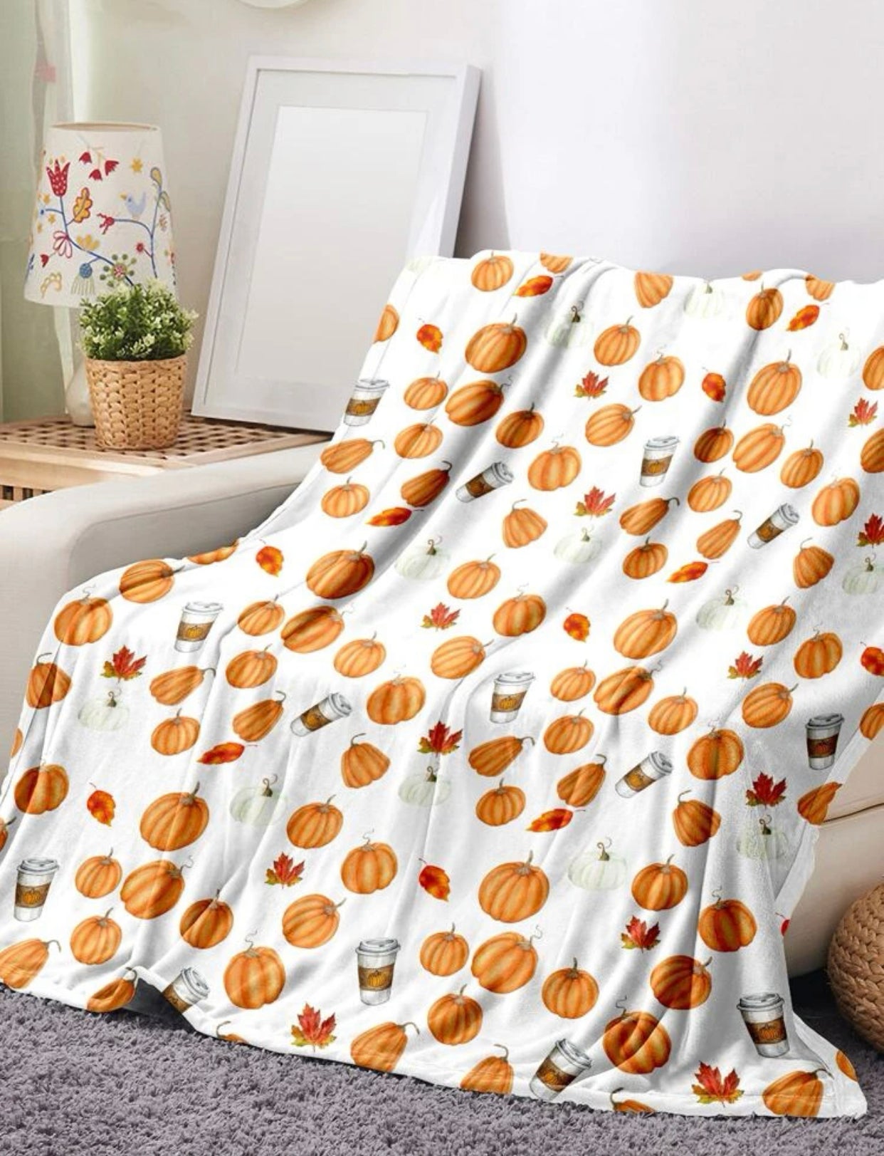 Pumpkin & cup pattern flannel blanket