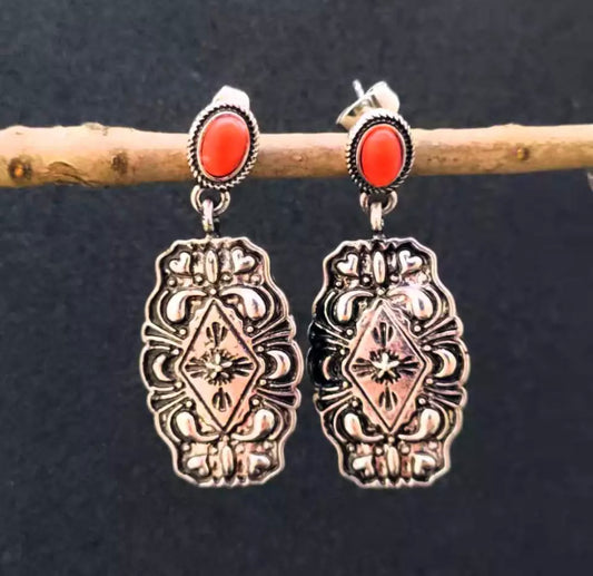 Coral Tribal inspired vintage pattern drop earrings - Christina’s unique boutique LLC