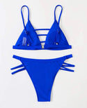 Cut out blue thong bikini swimsuit